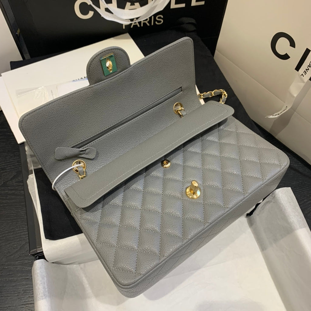 flap bag medium 25 dark grey caviar ghw