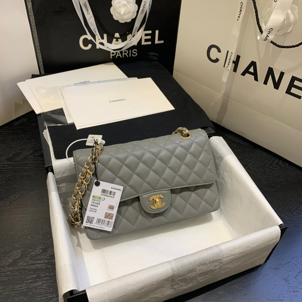 flap bag medium 25 dark grey caviar ghw