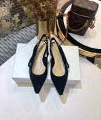 JAdior slingback flat all black embroidered cotton