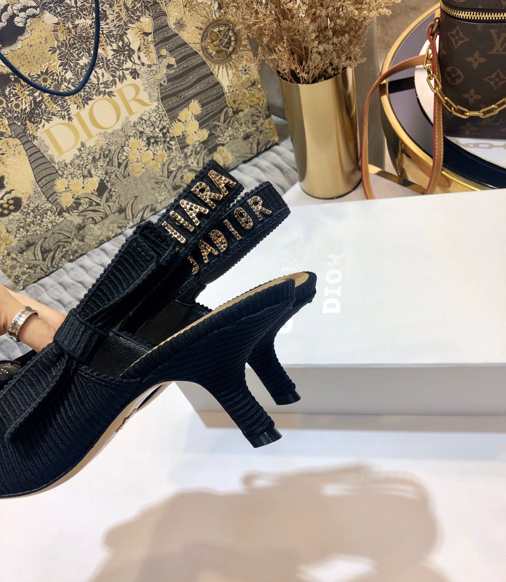 JAdior slingback pumps 65 all black embroidered cotton