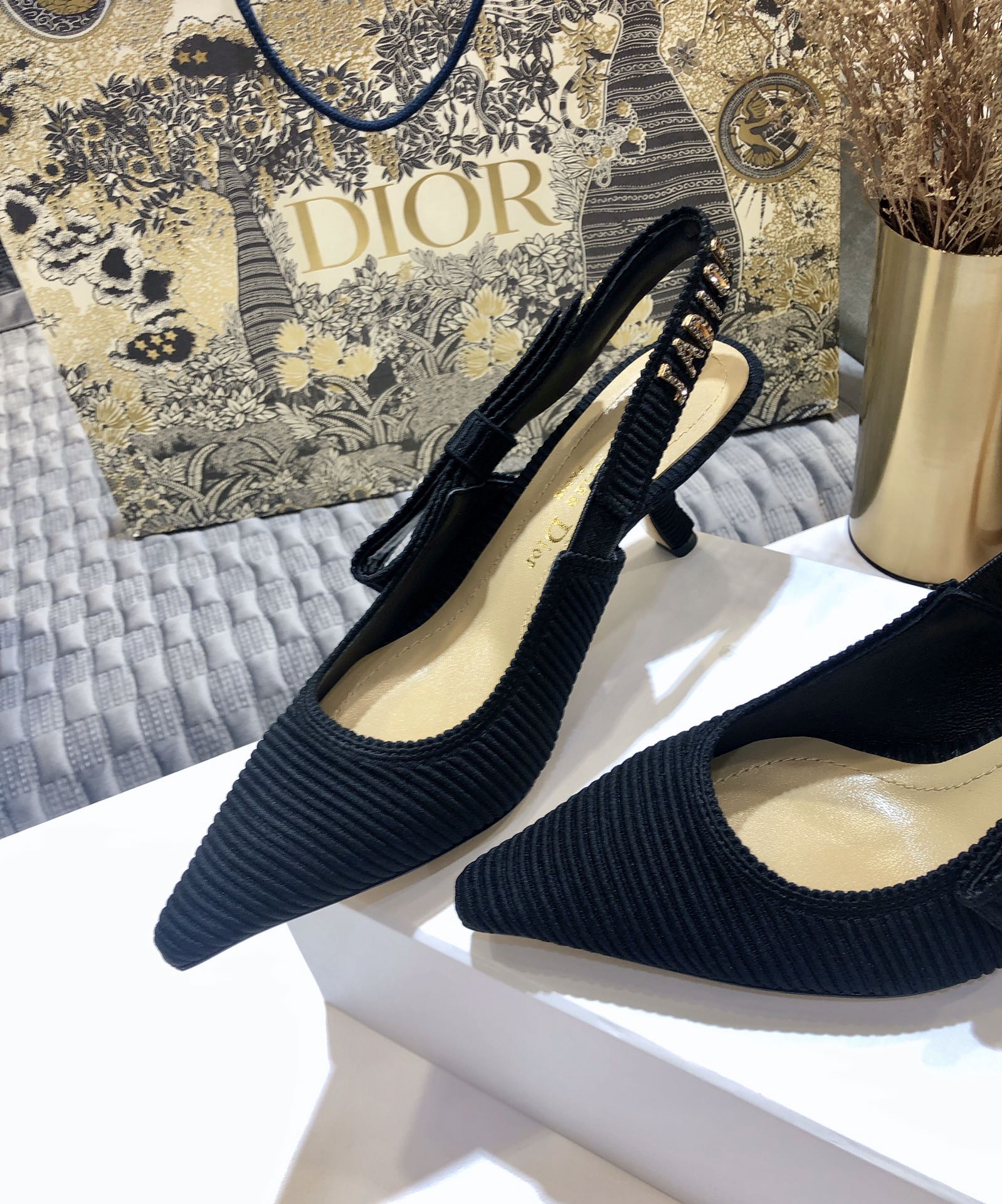 JAdior slingback pumps 65 all black embroidered cotton