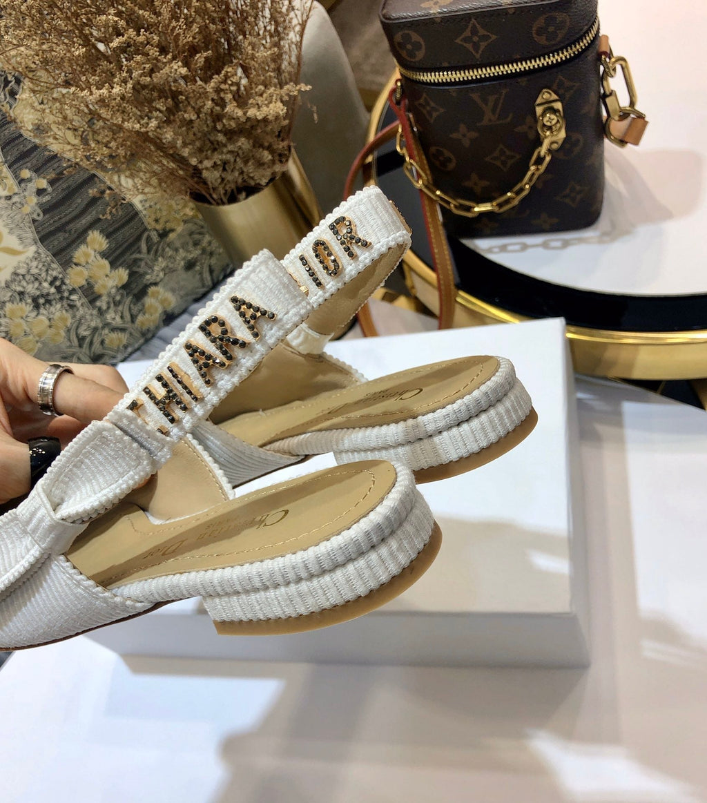 JAdior slingback flat all white embroidered cotton