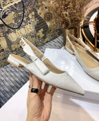 JAdior slingback flat all white embroidered cotton