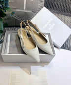 JAdior slingback flat all white embroidered cotton