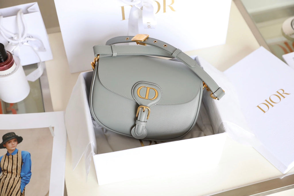 MEDIUM CD BOBBY 22CM DARK GREY CALFSKIN GOLD HARDWARE
