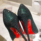 CL Kate Strass Degrade Pumps 100mm Suede Green