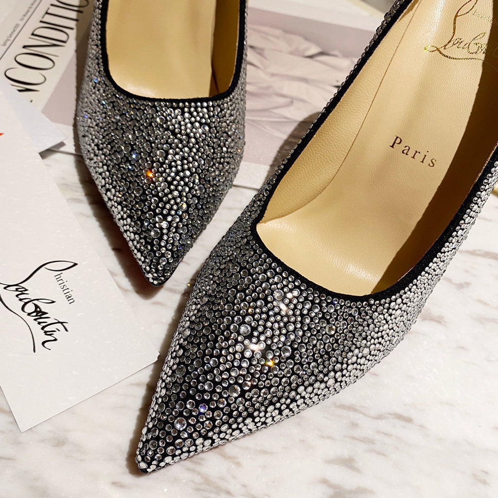 CL Kate Strass Degrade Pumps 100mm Suede Black