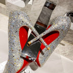 CL Kate Strass Degrade Pumps 100mm Suede Silver