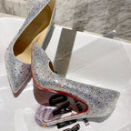 CL Kate Strass Degrade Pumps 100mm Suede Silver