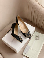 Hangisi Black Satin Crystal Embellished Pumps 156288