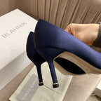 Hangisi Navy Blue Satin Crystal Embellished Pumps 156289