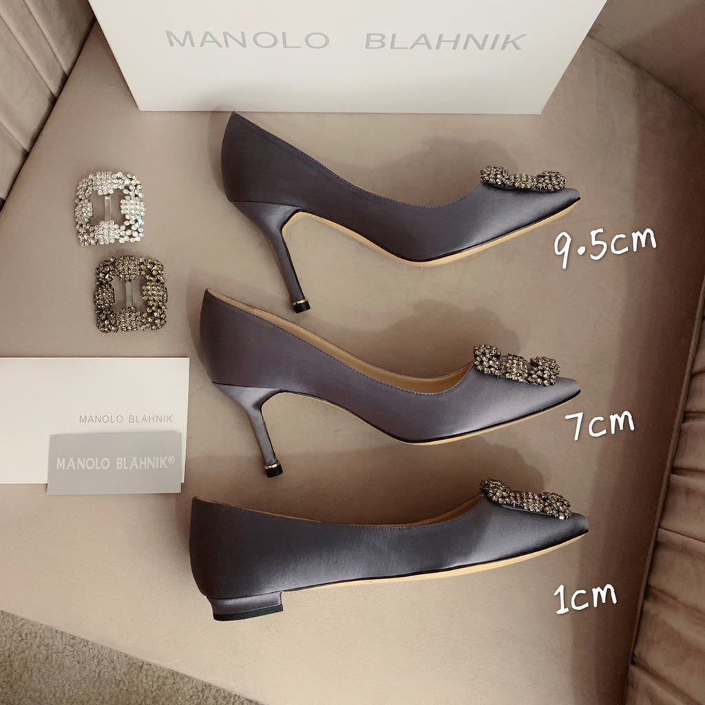 Hangisi Taupe Satin Crystal Embellished Pumps 700528