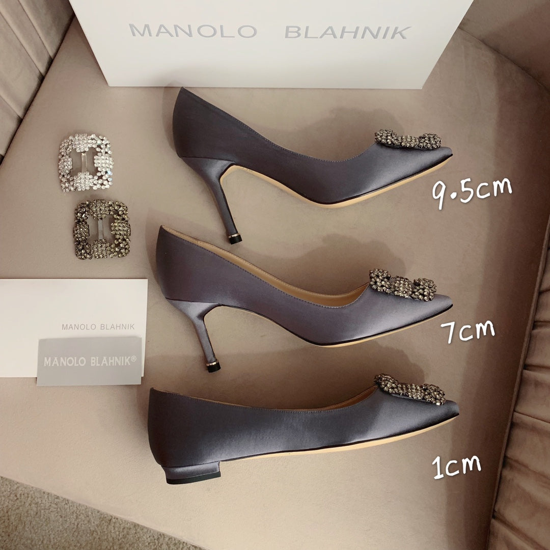 Hangisi Taupe Satin Crystal Embellished Pumps 700528