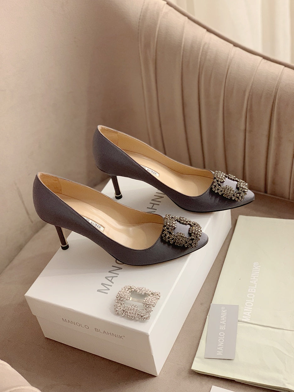 Hangisi Taupe Satin Crystal Embellished Pumps 700528