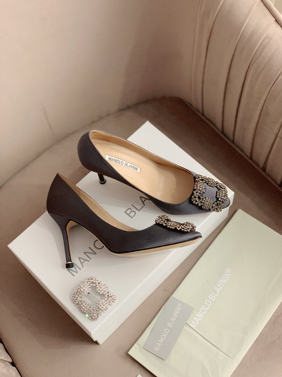 Hangisi Taupe Satin Crystal Embellished Pumps 700528