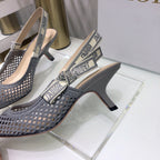 JAdior slingback pumps 65 transparent mesh grey embroidered cotton