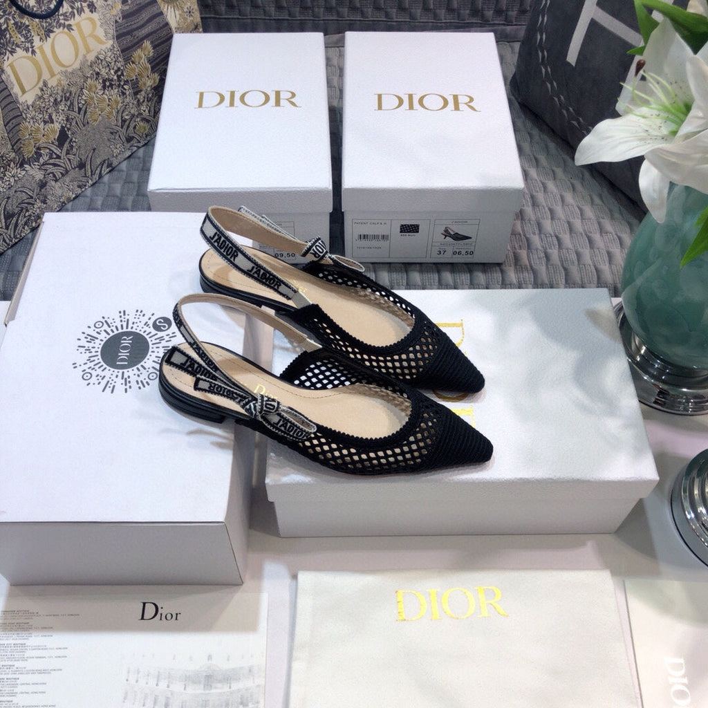 JAdior slingback flat transparent mesh black embroidered cotton