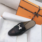 HM Buckle Tassel Mule Black Goat Leather 348025