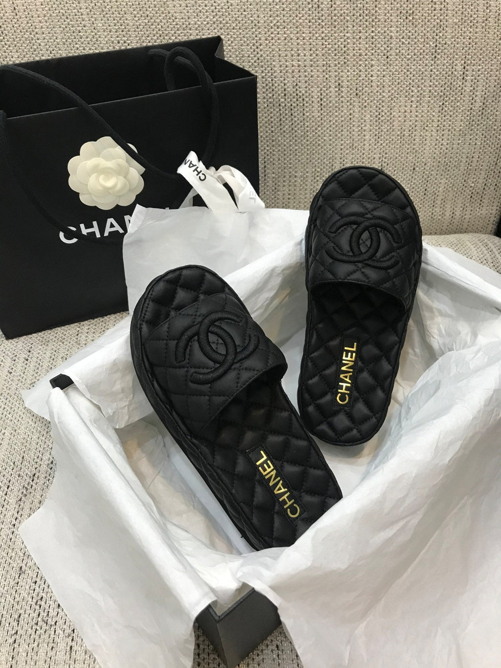 CC 2021 Logo Mules Black Quilted Lambskin 688660