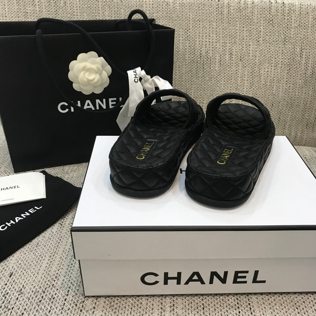 CC 2021 Logo Mules Black Quilted Lambskin 688660