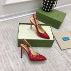GG HIGH HEEL SLINGBACK RUBY CALFSKIN WITH CHAIN