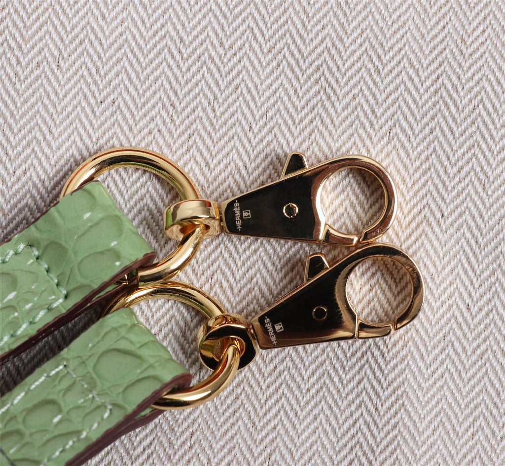HM KELLY MINI 22 PICKLE CROCODILE EMBOSSED CALFSKIN GOLD HARDWARE