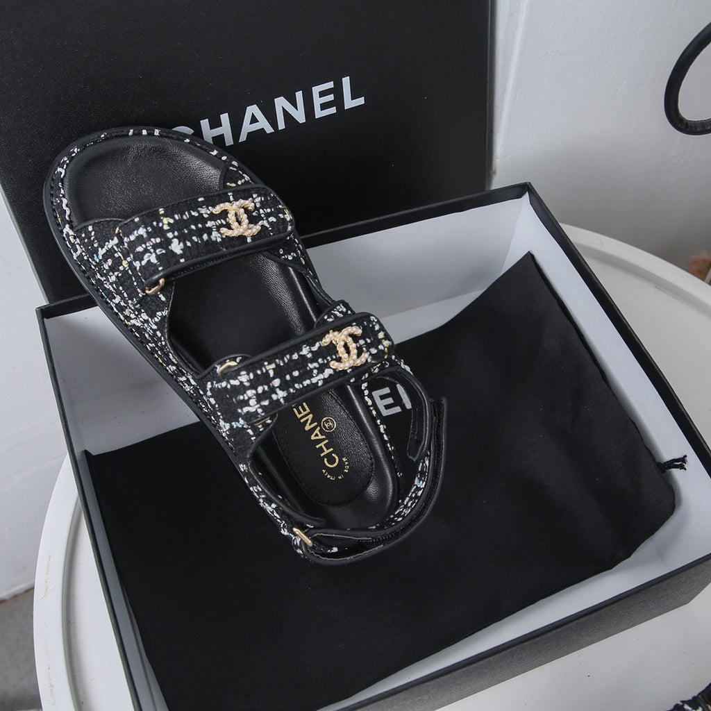 CC 25S Dad Sandal White Black Tweed Calfskin