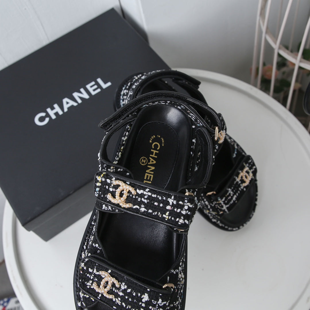 CC 25S Dad Sandal White Black Tweed Calfskin