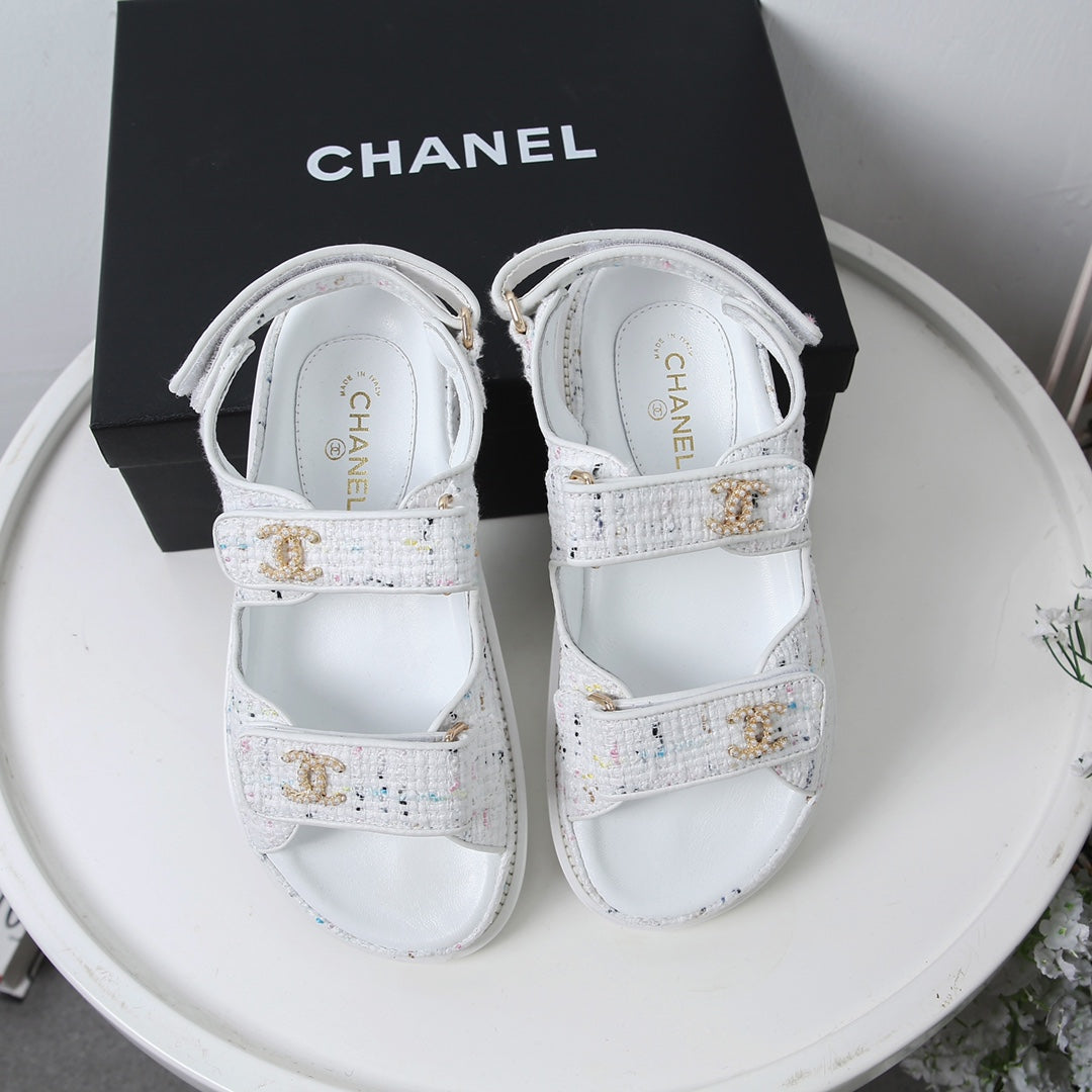 CC 25S Dad Sandal White Tweed Calfskin