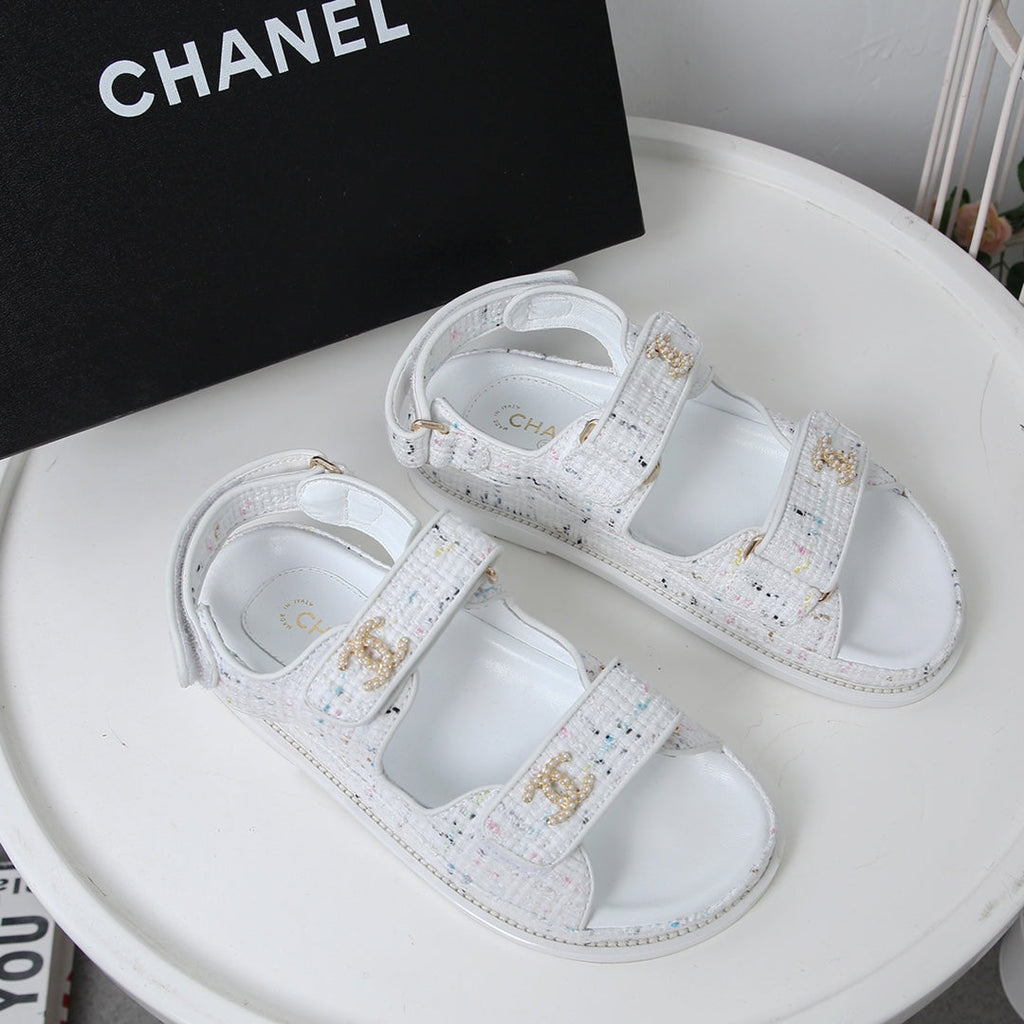 CC 25S Dad Sandal White Tweed Calfskin