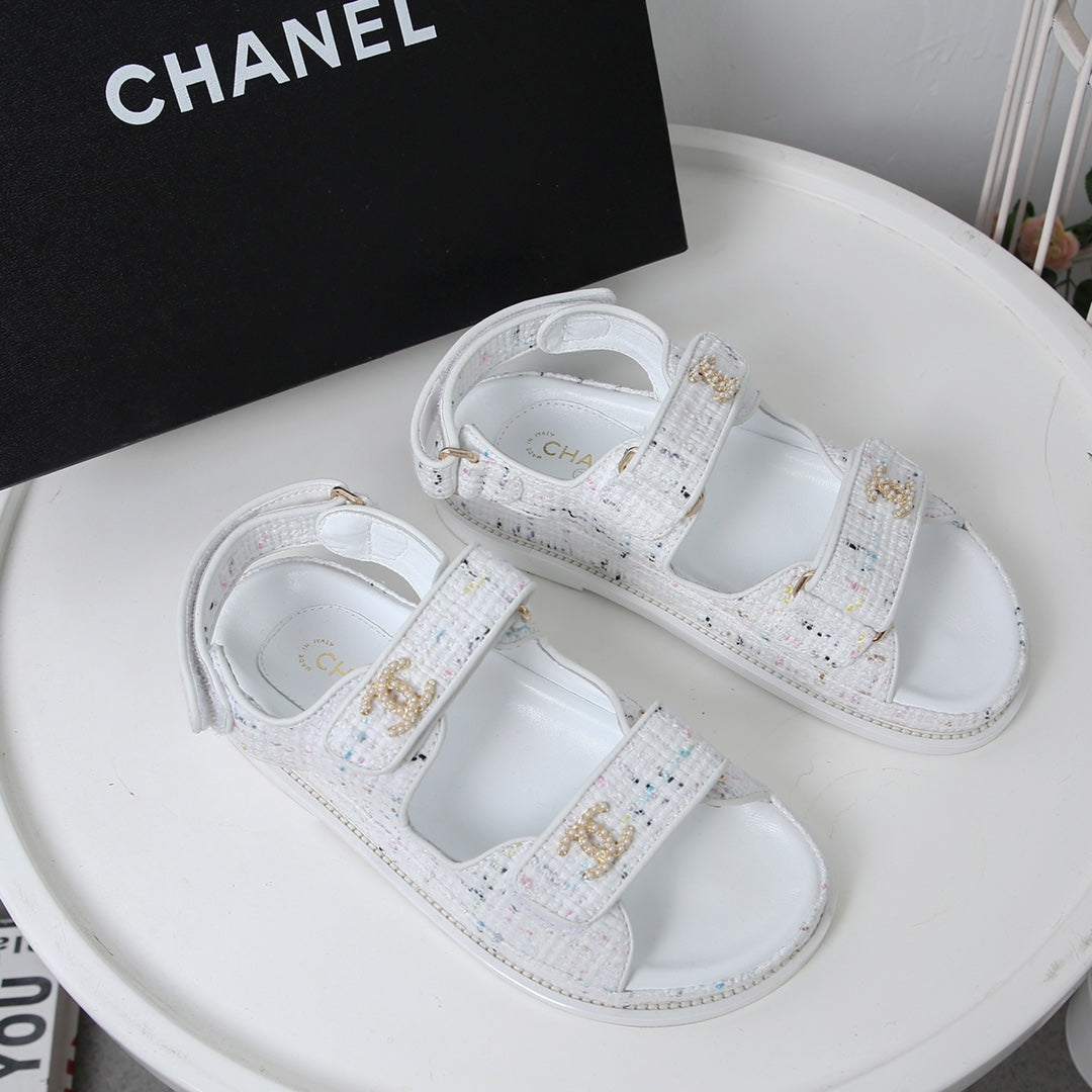 CC 25S Dad Sandal White Tweed Calfskin