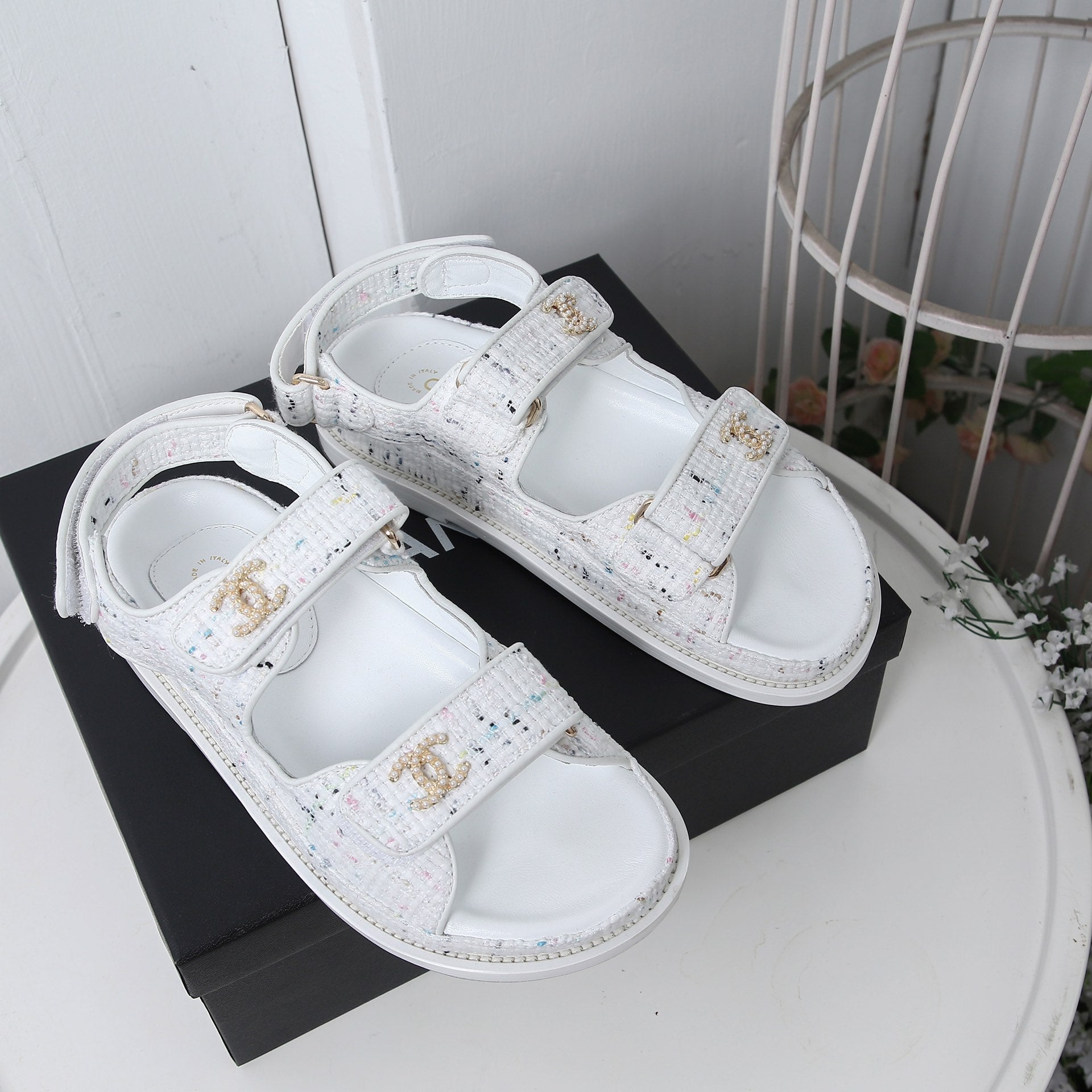 CC 25S Dad Sandal White Tweed Calfskin