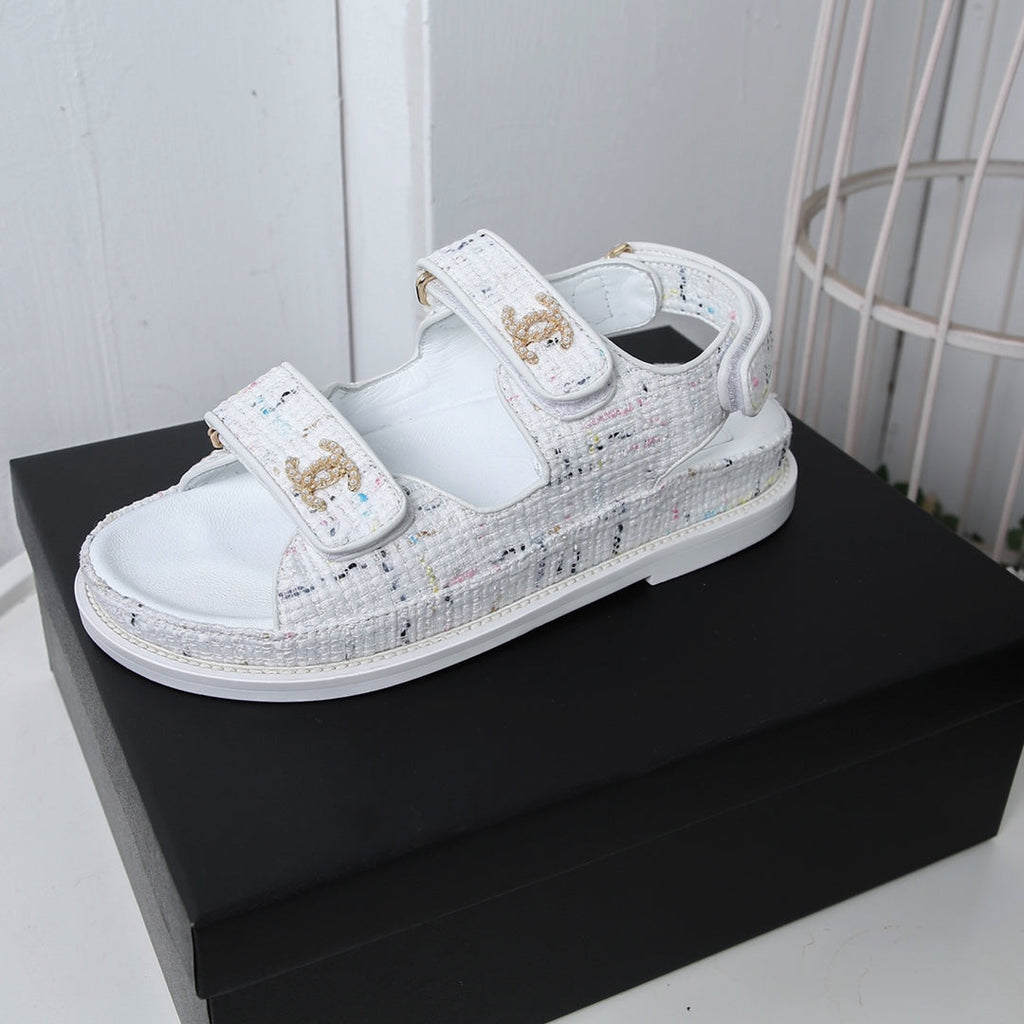 CC 25S Dad Sandal White Tweed Calfskin
