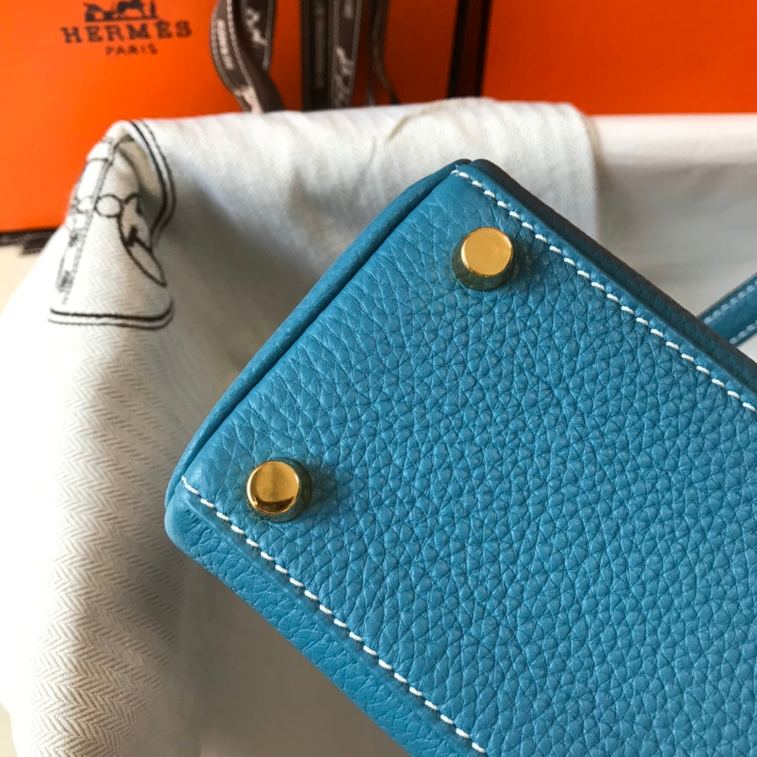 HM Mini Kelly 20cm Blue Jean Togo Leather Gold Hardware