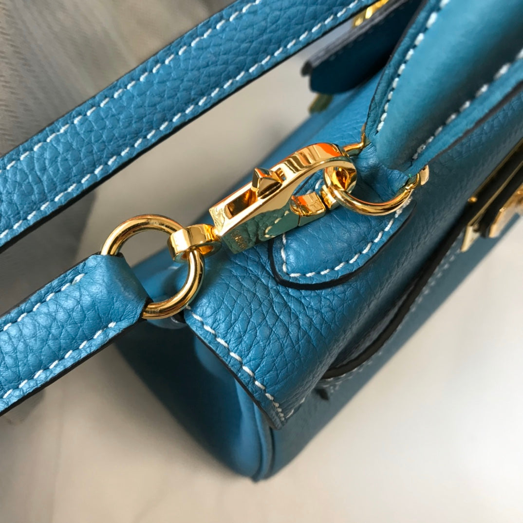 HM Mini Kelly 20cm Blue Jean Togo Leather Gold Hardware