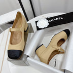 CC MARY JANE BLOCK HEEL BEIGE CREAM SHEEPSKIN
