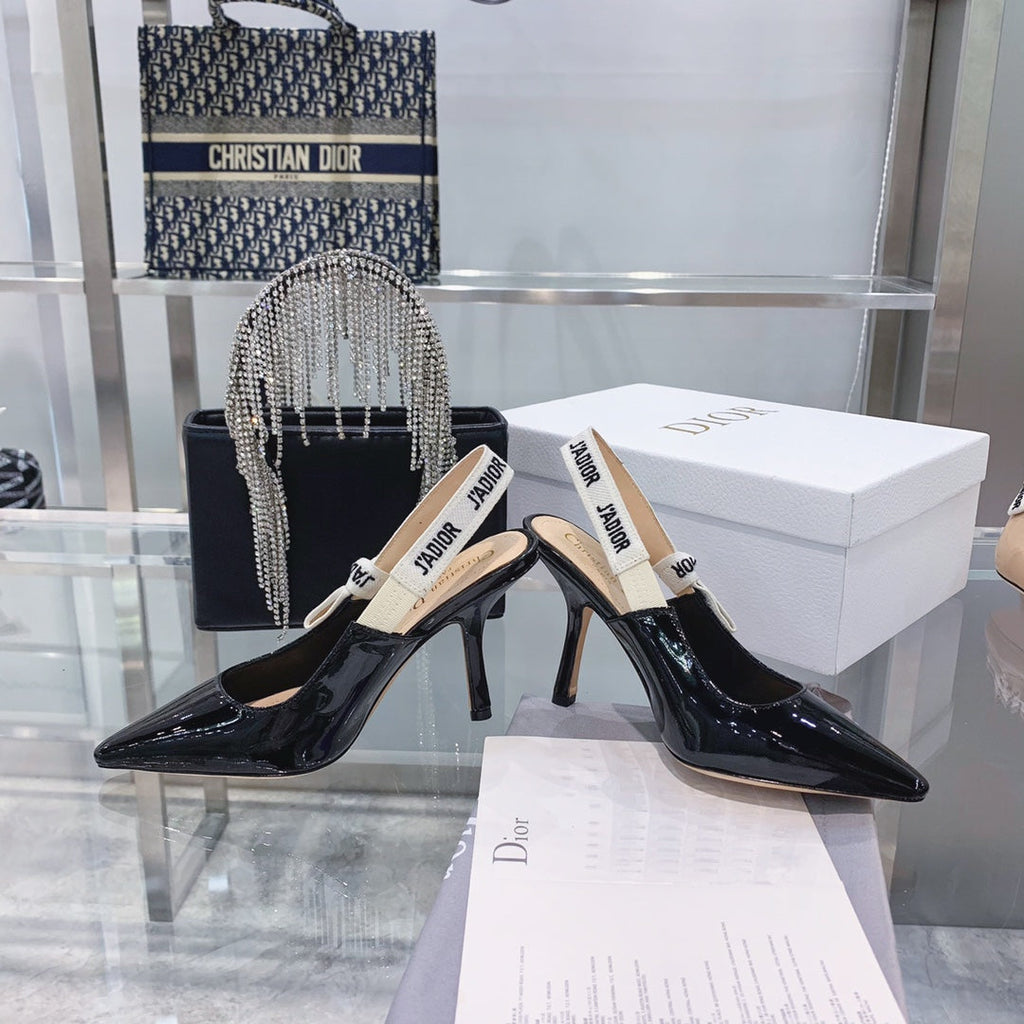 cd slingback pumps 95 black patent calfskin