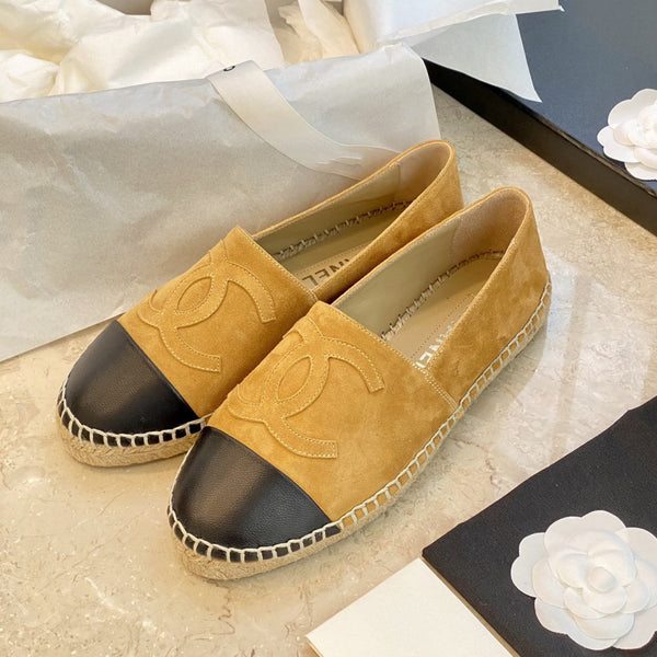 espadrilles dark beige suede black lambskin