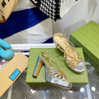 GG HIGH HEEL SANDAL METALLIC GOLD AND SILVER LAMBSKIN
