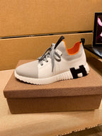 HM Men's Depart Slip-on Sneaker White Grey Knit Cowhide 263685
