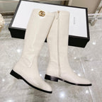 GG CLASSIC KNEE HIGH BOOTS IN WHITE IMPORTED CALFSKIN