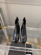CC Block Heel Ankle Boots 60mm Black Patent Leather Sheeepskin 464554