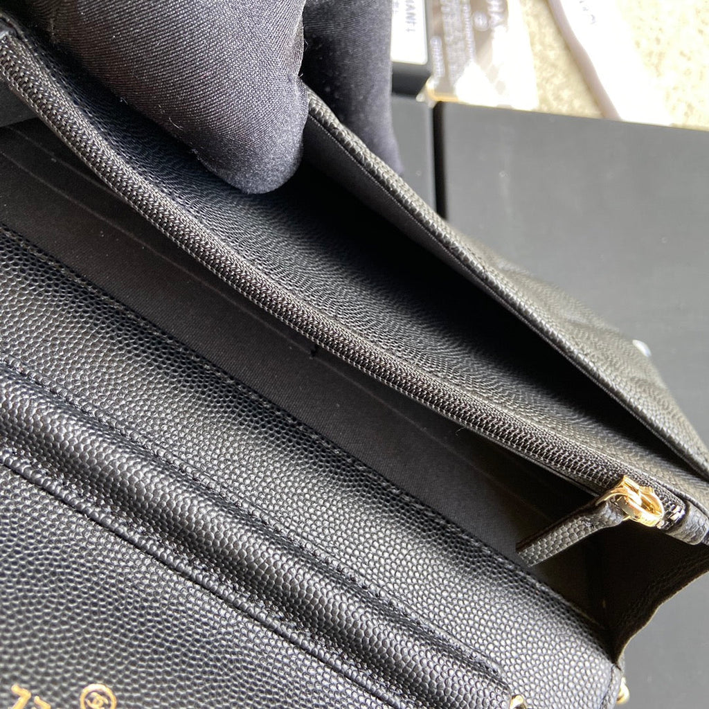 Classic Woc 20cm Black Grained Calfskin Leather CC