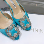 Manolo Buckle Mules 7cm Eletric Blue Silk 208017