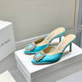Manolo Buckle Mules 7cm Eletric Blue Silk 208017