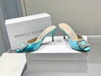 Manolo Buckle Mules 7cm Eletric Blue Silk 208017
