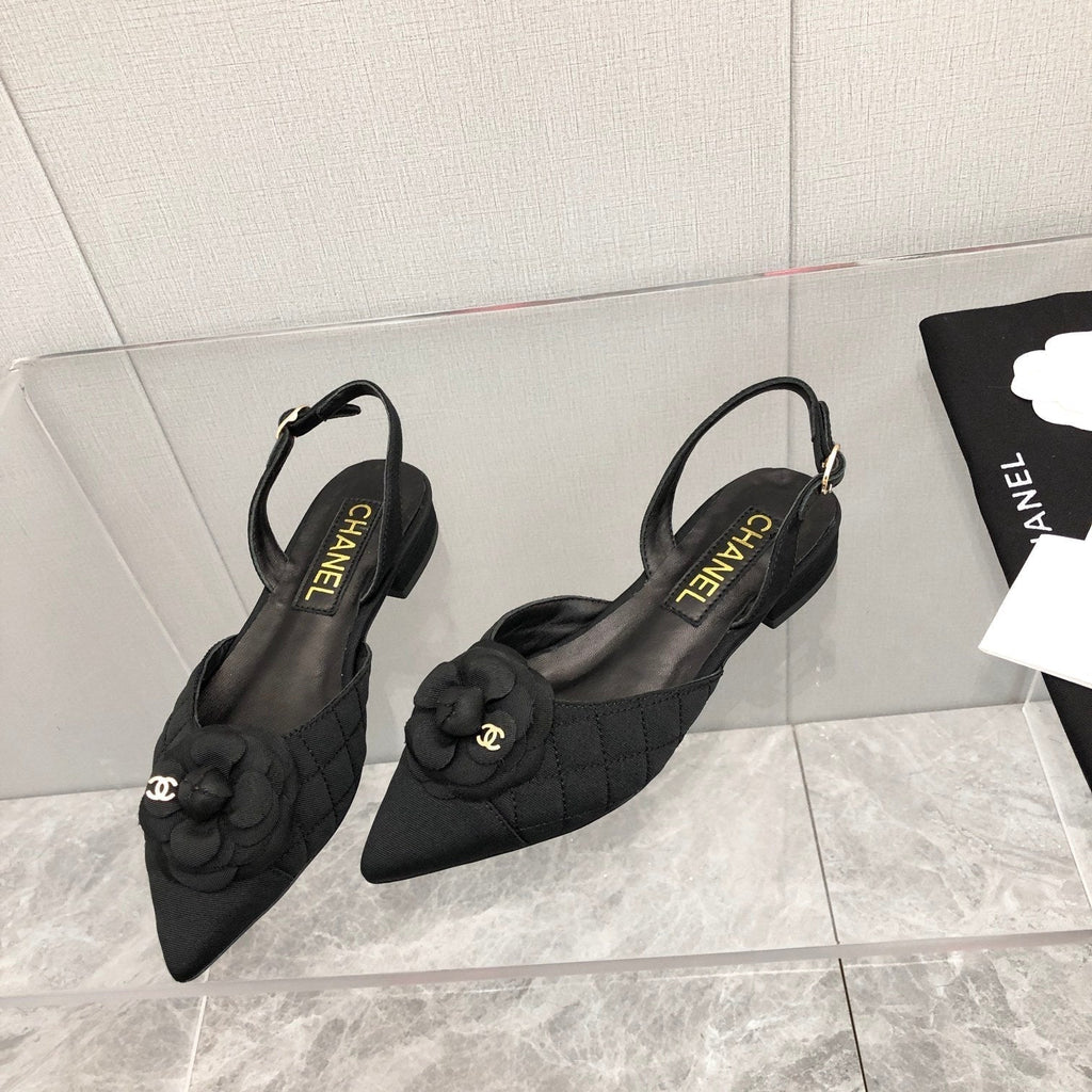 CC 25C 2CM Slingback Flats Black Fabric 213238