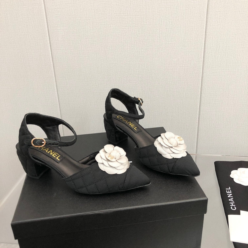 CC 25C 5CM Slingback Flats Black White Fabric 213240