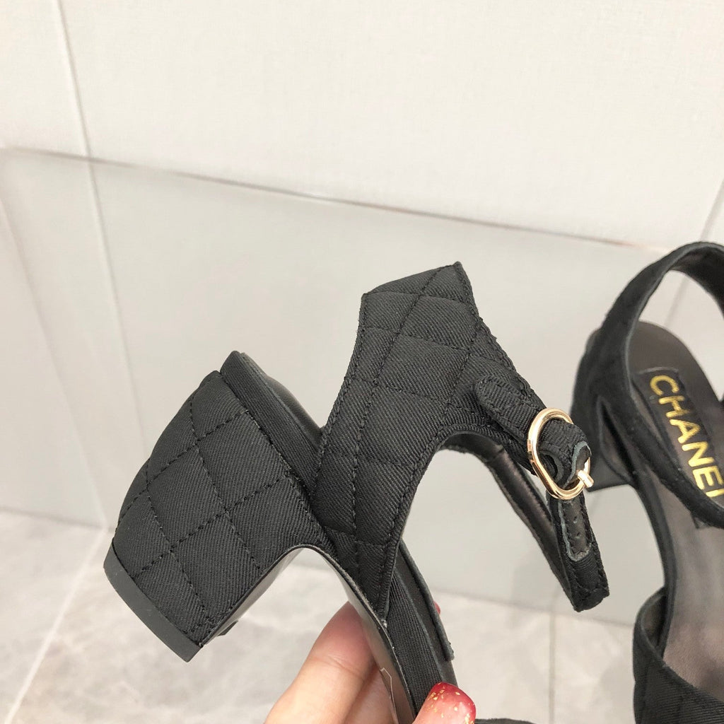 CC 25C 5CM Slingback Flats Black White Fabric 213240