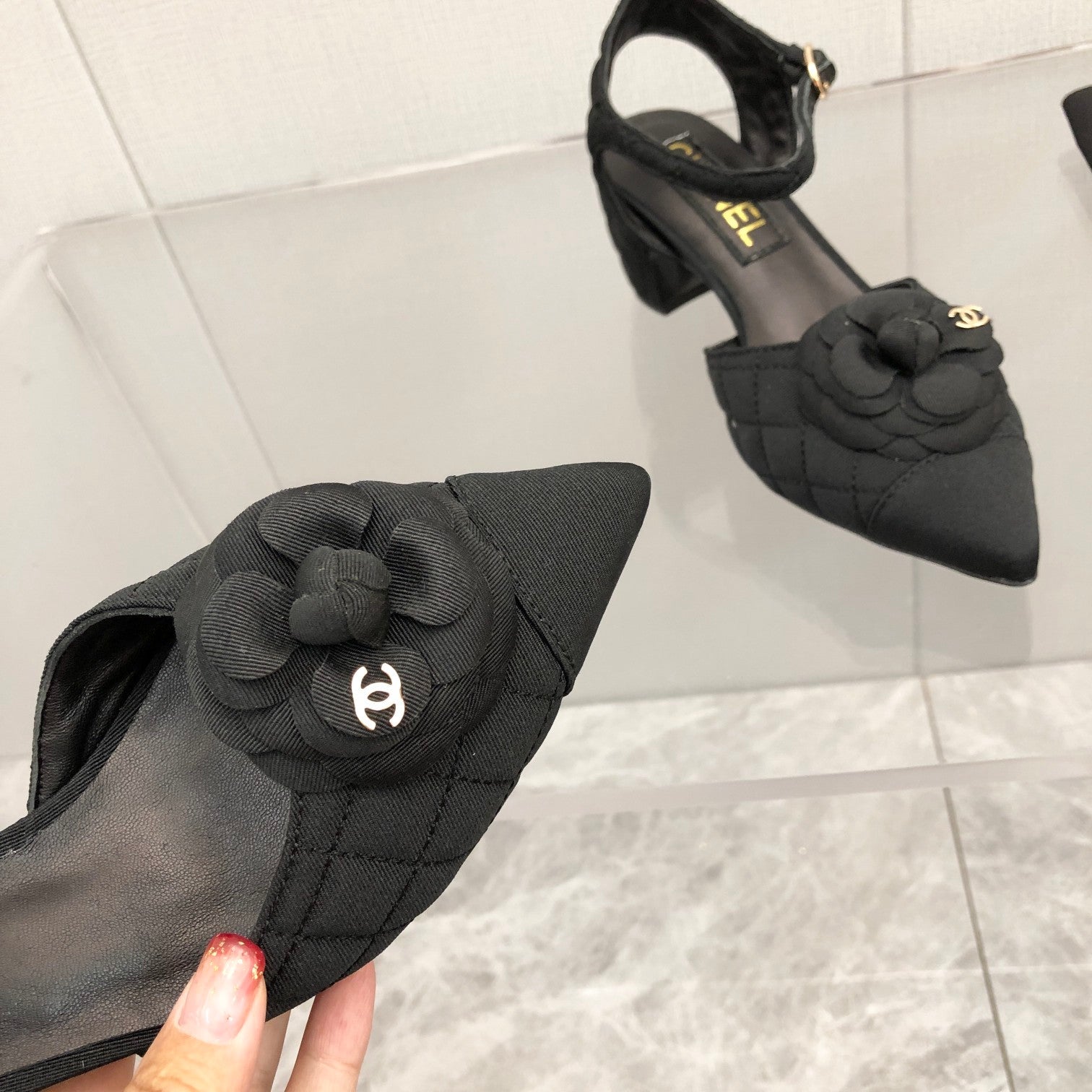 CC 25C 5CM Slingback Flats Black Fabric 213241